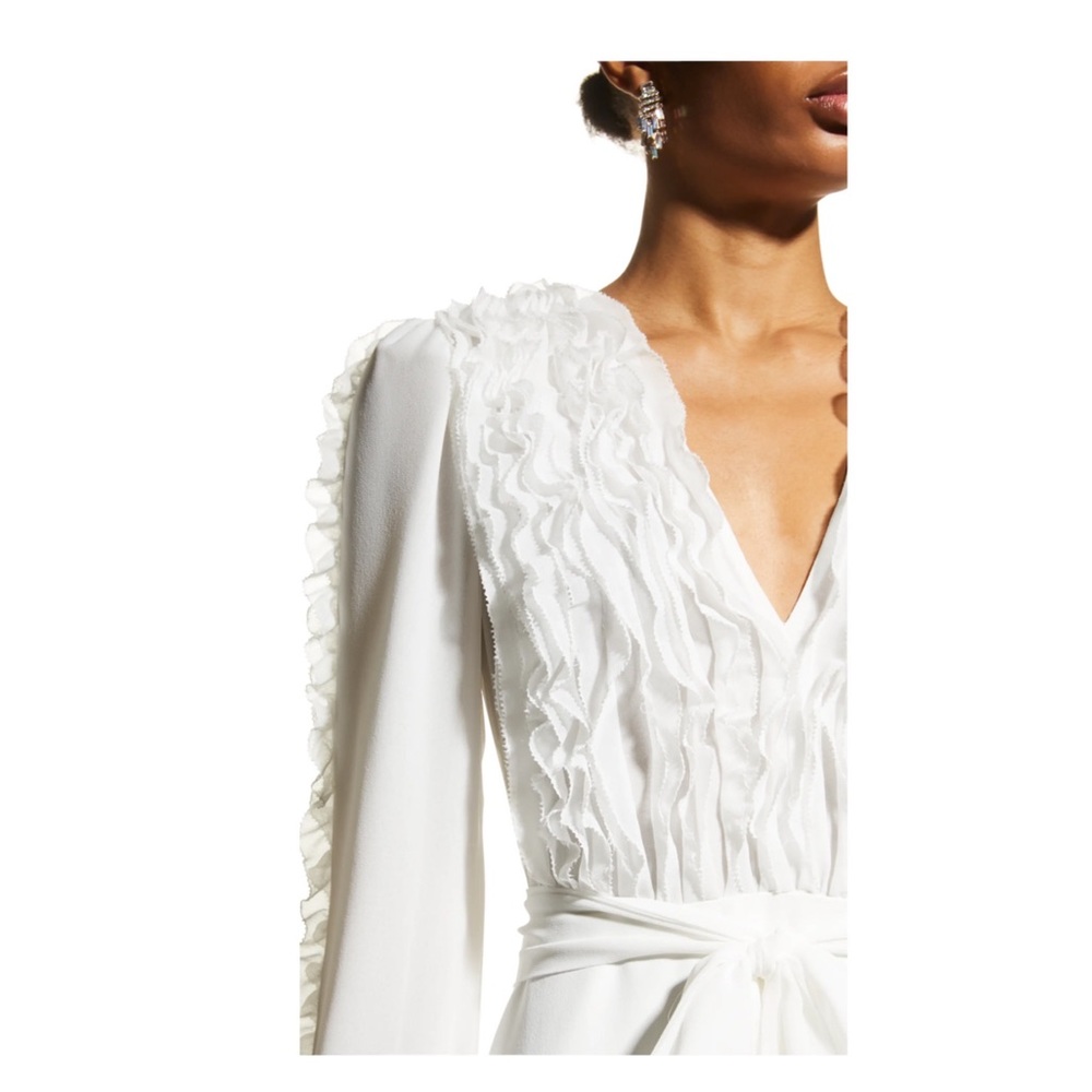 Badgley Mischka White Long Sleeve Evening Gown - Picture 5 of 5